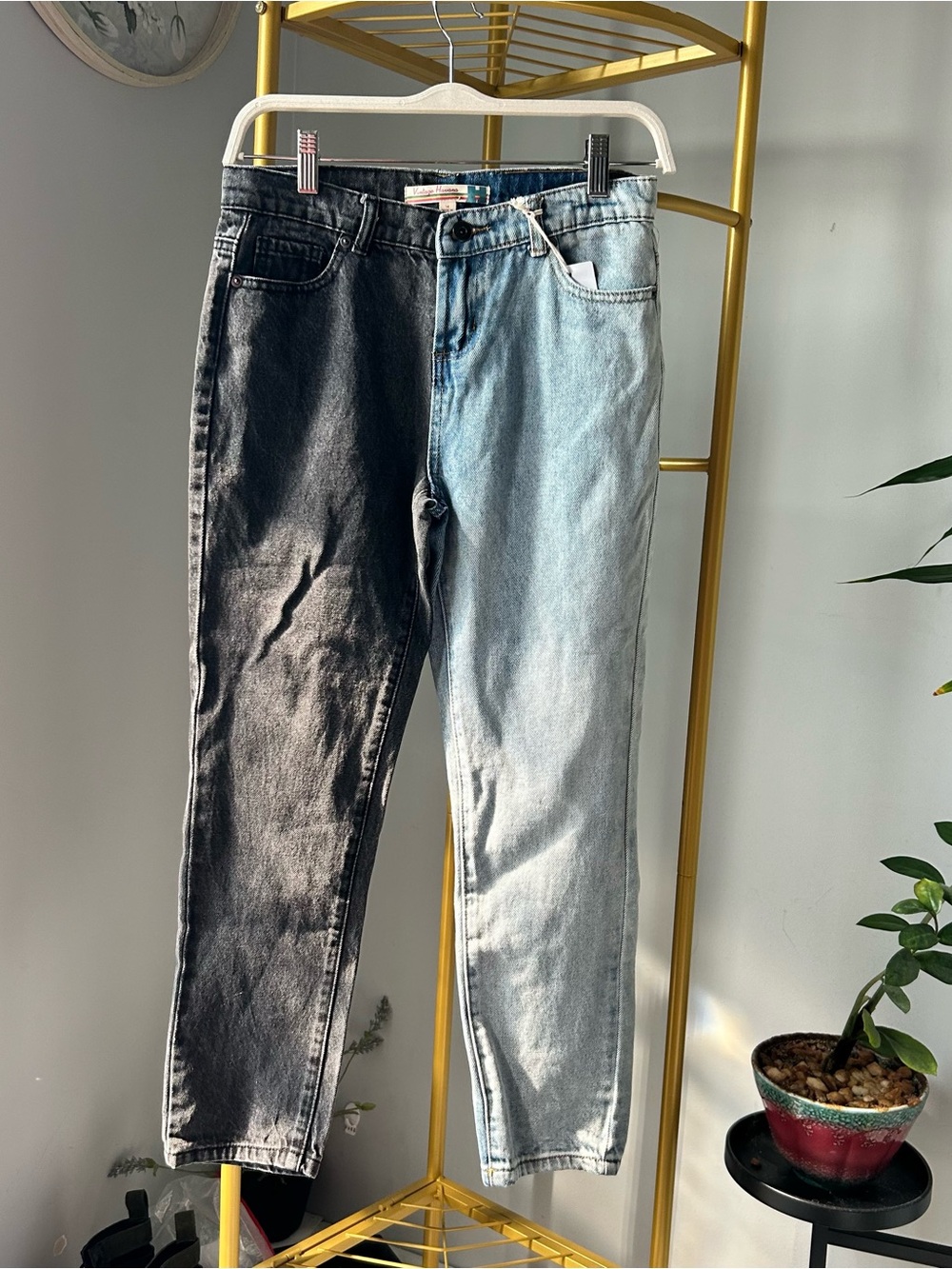 Vintage Havana 80s half n half Two-Tone boyfriend jeans with adjustable waist 14
